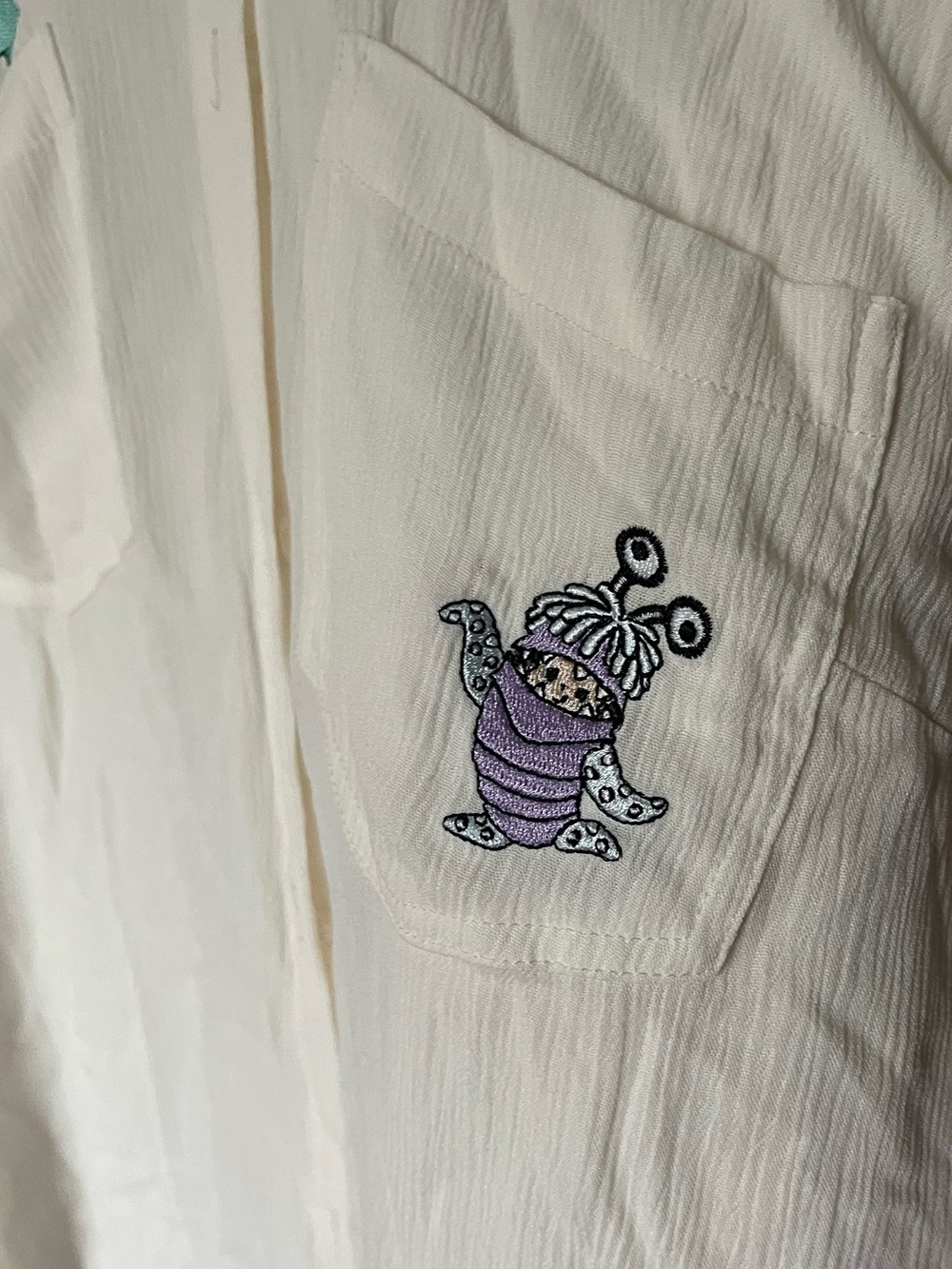 Cream Button-Up Shirt with Monster’s Inc Patches - Picture 3 of 6